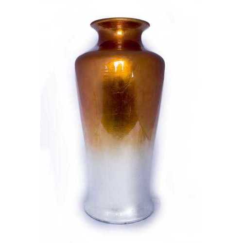 7" X 7" X 24.5" Orange And White Ceramic Floor Vase