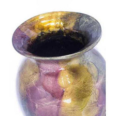 12.75" X 12.75" X 30.75" Burgundy Copper And Brown Ceramic Foiled and Lacquered Ceramic Vase