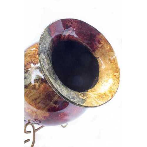 12.75" X 12.75" X 30.75" Red Copper And Brown Ceramic Foiled and Lacquered Ceramic Vase