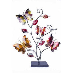 22.5" X 5" X 25.5" Red Orange And Gold Metal Foiled And Lacquered Votive Holder