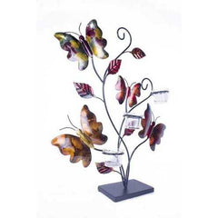 22.5" X 5" X 25.5" Red Orange And Gold Metal Foiled And Lacquered Votive Holder