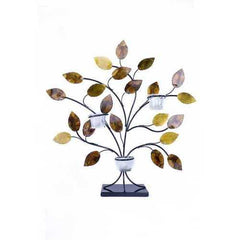 Gold Copper Brown And Orange Metal Leaves Votive Holder
