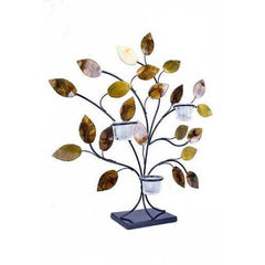 Gold Copper Brown And Orange Metal Leaves Votive Holder