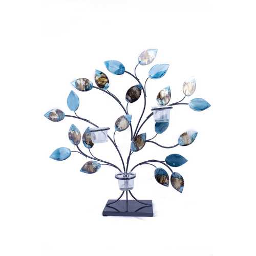 Turquoise Copper and Bronze Metal Leaves Votive Holder