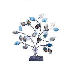 Turquoise Copper and Bronze Metal Leaves Votive Holder