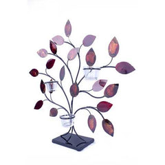 Copper Red And Gold Metal Foil And Lacquer Leaves Votive Holder