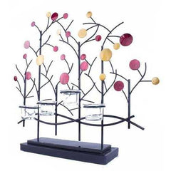 22.5" X 5" X 25.5" Copper Red And Gold Metal Foiled And Lacquered Votive Holder