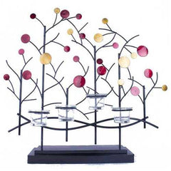 22.5" X 5" X 25.5" Copper Red And Gold Metal Foiled And Lacquered Votive Holder