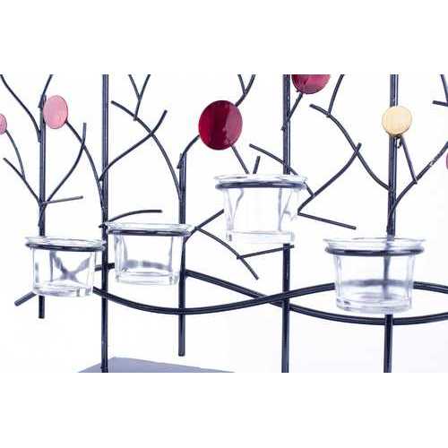 22.5" X 5" X 25.5" Copper Red And Gold Metal Foiled And Lacquered Votive Holder