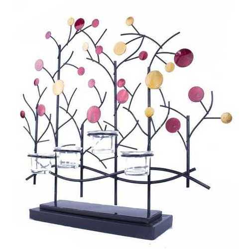 22.5" X 5" X 25.5" Copper Red And Gold Metal Foiled And Lacquered Votive Holder