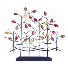 22.5" X 5" X 25.5" Copper Red And Gold Metal Tree Foiled And Lacquered Votive Holder