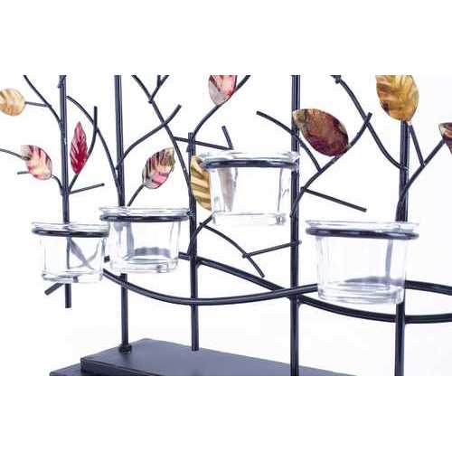 22.5" X 5" X 25.5" Copper Red And Gold Metal Tree Foiled And Lacquered Votive Holder