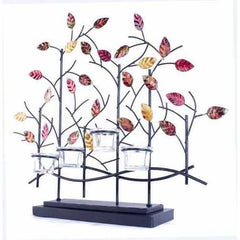 22.5" X 5" X 25.5" Copper Red And Gold Metal Tree Foiled And Lacquered Votive Holder