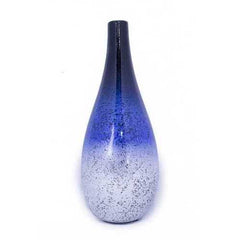 14" X 9.75" X 16" Blue And Silver Ceramic Piece Vase Set