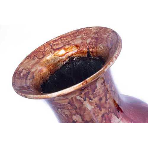 13" X 13" X 25" Brown, Red And Gray Ceramic  Foiled & Lacquered Ceramic Vase
