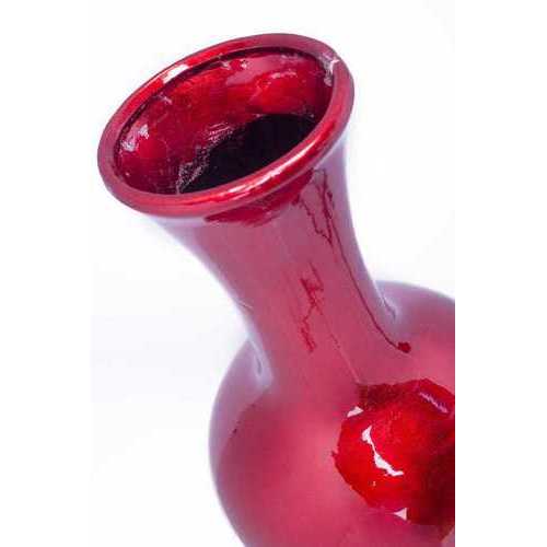 11" X 11" X 25" Red And Orange Ceramic Lacquered Ceramic Vase