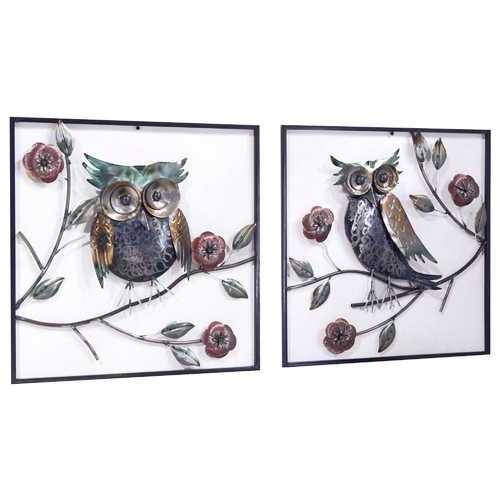 22" X 6" X 23" Metallic Multi-Color Metal Garden Owls And Sunflowers Square Wall Panel Set