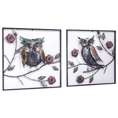 22" X 6" X 23" Metallic Multi-Color Metal Garden Owls And Sunflowers Square Wall Panel Set