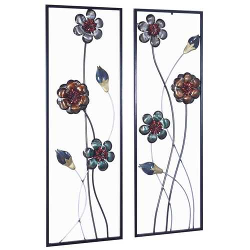 39" X 6" X 15" Metallic Multi-Color Metal Garden S And Blooms Vertical Wall Panel Set