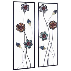 39" X 6" X 15" Metallic Multi-Color Metal Garden S And Blooms Vertical Wall Panel Set