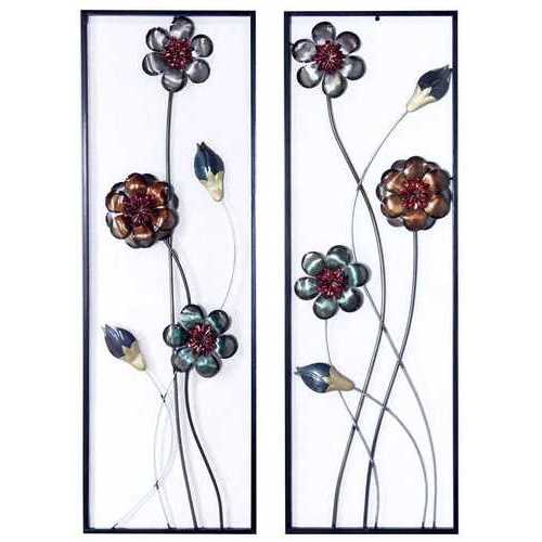 39" X 6" X 15" Metallic Multi-Color Metal Garden S And Blooms Vertical Wall Panel Set