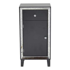 23" X 20.5" X 41.5" Black MDF Wood Mirrored Glass Accent Cabinet with a Drawer and a Mirrored Door