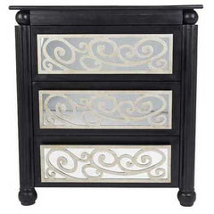 Contemporary Black and Silver Scroll 3 Drawer Accent Cabinet