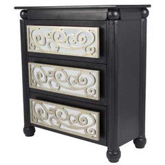 Contemporary Black and Silver Scroll 3 Drawer Accent Cabinet
