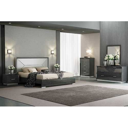 76" X 80" X 51" Grey Faux Leather King Bed