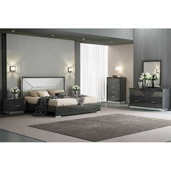 76" X 80" X 51" Grey Faux Leather King Bed