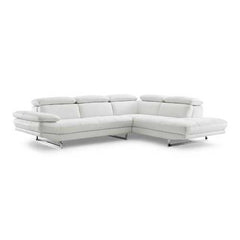Sectional Chaise On Right When Facing  White Top Grain Italian Leather Adjustable Headrest Couch