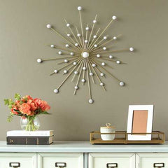 Shimmering Gold Metal Mirror Burst Wall Decor