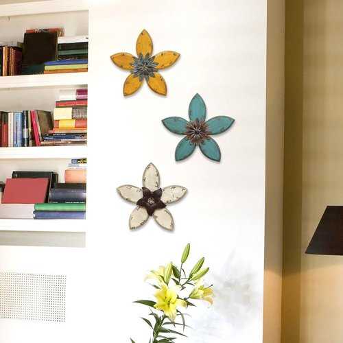 Yellow and Teal Antique Flower Metal Wall Decor