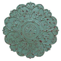 Distressed Floral and Turquoise Medallion Metal Wall Decor
