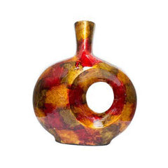 11" X 4" X 12.5" Red Orange and Gold Ceramic Table Vase