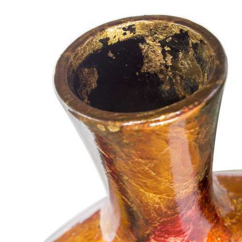 11" X 4" X 12.5" Red Orange and Gold Ceramic Table Vase