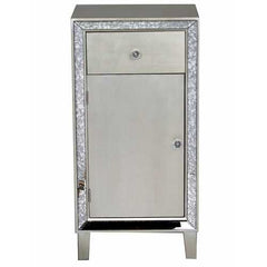 17.7" X 13" X 35.8" Brown MDF Wood Mirrored Glass Accent Cabinet with a Drawer and Door