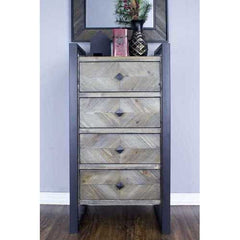 19.75" X 14.75" X 36.75" Brown Metal Wood MDF Metal Accent Cabinet with Drawers
