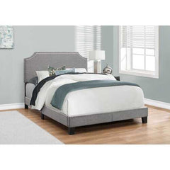 Full Size Grey Linen with Chrome Trim and Solid Wood Black Feet Bed
