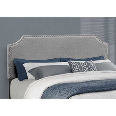 64.25" x 85.25" x 45.5" Grey Foam Solid Wood Linen Queen Size Bed with a Chrome Trim