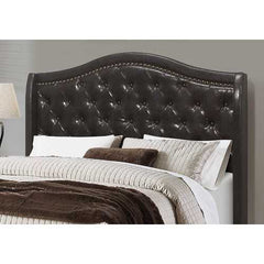 66.5" x 87.5" x 56.5" Brown Foam Solid Wood Leather Look Queen Size Bed With A Brass Trim