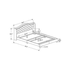 66.5" x 87.5" x 56.5" Brown Foam Solid Wood Leather Look Queen Size Bed With A Brass Trim