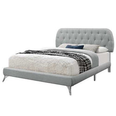 70.5" x 87.25" x 45.25" Grey Foam Solid Wood Linen  Queen Sized Bed With Chrome Legs