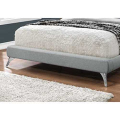 70.5" x 87.25" x 45.25" Grey Foam Solid Wood Linen  Queen Sized Bed With Chrome Legs