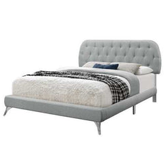 70.5" x 87.25" x 45.25" Grey Foam Solid Wood Linen  Queen Sized Bed With Chrome Legs