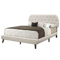70.5" x 87.25" x 45.25" Beige Foam Solid Wood Linen  Queen Sized Bed With Wood Legs