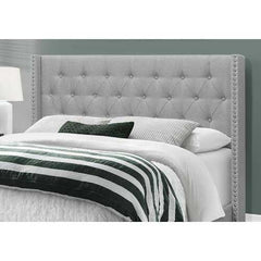 66.5" x 87.5" x 49.75" Grey Foam Solid Wood Linen Queen Size Bed With A Chrome Trim