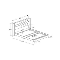 66.5" x 87.5" x 49.75" Grey Foam Solid Wood Linen Queen Size Bed With A Chrome Trim