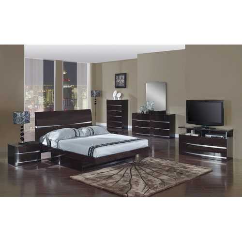 80" X 60"  X 42.5" 4pc Queen Modern Wenge High Gloss Bedroom Set