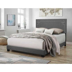 80" X 86" X 50" Gray Fabric Upholstered Bed Wood Leg Eastern King Bed